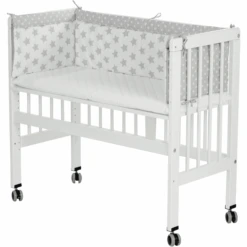 Alvi® Lettino Co-sleeping Per Letto A Casse Elastiche, Bianco 608-9 Stars Grigio
