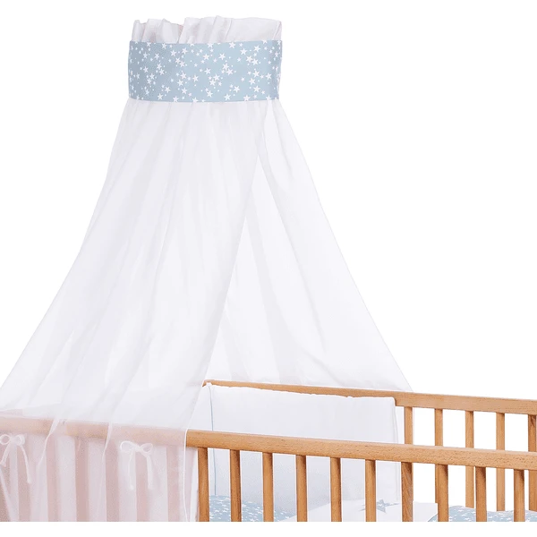 Babybay ® Culla Baldacchino Piqué Con Nastro Per L'applicazione Stella Azzurra Stelle Bianche 4 Babybay ® Culla Baldacchino Piqué Con Nastro Per L'applicazione Stella Azzurra Stelle Bianche - immagine 2