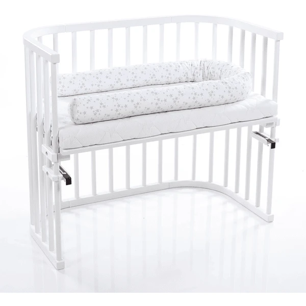 Babybay® Paracolpi A Serpente Piqué Bianco Stelle Grigio Perla 4 Babybay® Paracolpi A Serpente Piqué Bianco Stelle Grigio Perla - immagine 2