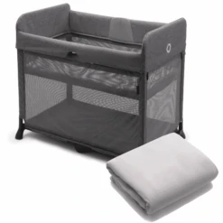 Bugaboo Lettino Da Viaggio Stardust Grey Melange, Con Lenzuolo In Cotone Stardust Mineral White
