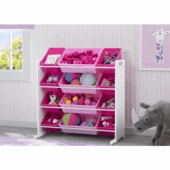 Delta Children Organizzatore Per Giocattoli Con 12 Contenitori, Bianco/rosa -Negozio Di Mobili Per Camerette delta children organizzatore per giocattoli con 12 contenitori bianco rosa a405430 1