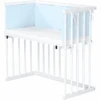 Dreamgood Lettino Co-sleeping In Faggio Laccato Bianco | Materasso Prime Air | Paracolpi, Celeste A Pois Bianchi