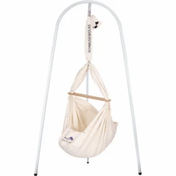 SCHMUSEWOLKE Culla Per Bambini In Piuma Biologica Con Materasso In Lana Di Pecora E Telaio A Treppiede Beige
