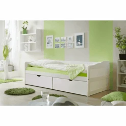 TiCAA Divano Letto Melanie Con Cassetto 90 X 200 Cm, Pino Bianco