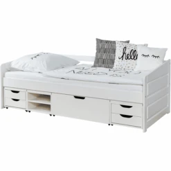 TiCAA Divano Letto Micki Beech Bianco Con 4 Cassetti Funzionali Aden