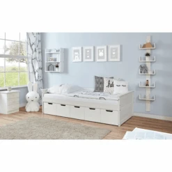 TiCAA Divano Letto Theodor 100 X 200 Cm Bianco Pino Con 5 Cassetti Aden -Negozio Di Mobili Per Camerette ticaa divano letto theodor 100 x 200 cm bianco pino con 5 cassetti aden a303213 2