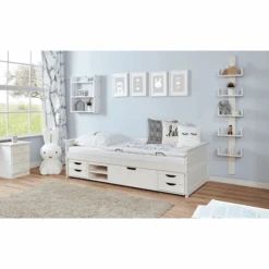 TiCAA Divano Letto Theodor 90 X 200 Cm Bianco Pino Con 4 Cassetti Funzionali Aden -Negozio Di Mobili Per Camerette ticaa divano letto theodor 90 x 200 cm bianco pino con 4 cassetti funzionali aden a303181 2