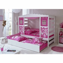 TICAA Letto Casetta Horse Rosa Con Letto Estraibile