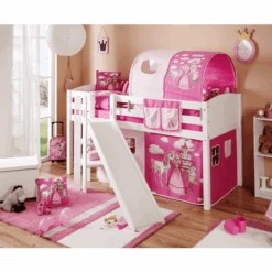 TICAA Letto Rialzato Con Scivolo EKKI Country Horse Rosa